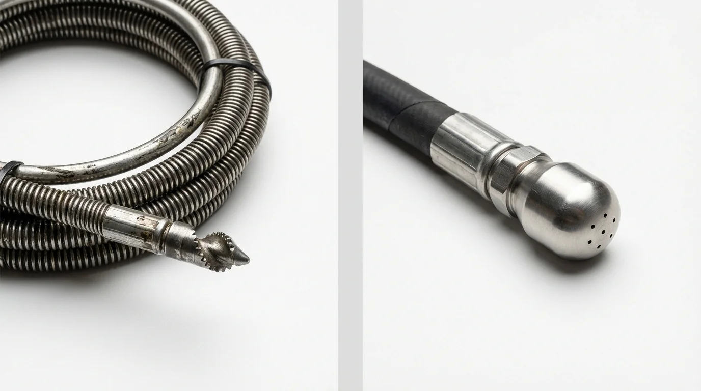 Drain snake cable and hydro jetting nozzle used for drain cleaning in Denmark, ME