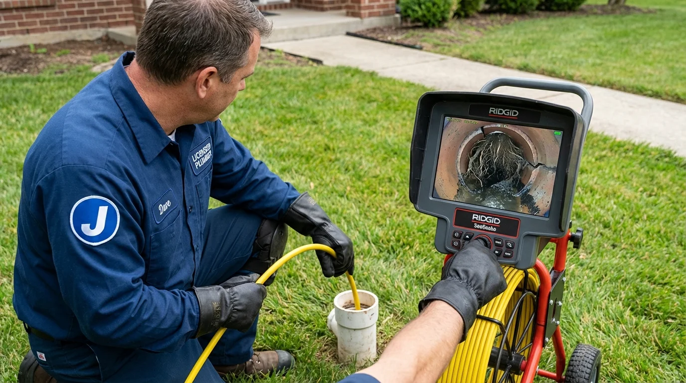 Sewer camera inspection being performed by Johns Plumbing LLC in Denmark